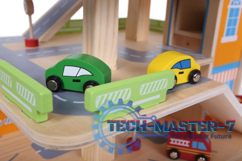 Drewniany garaż tor z windą + autka parking samochodowy ECOTOYS Drewniany garaż tor z windą + autka parking samochodowy ECOTOYS