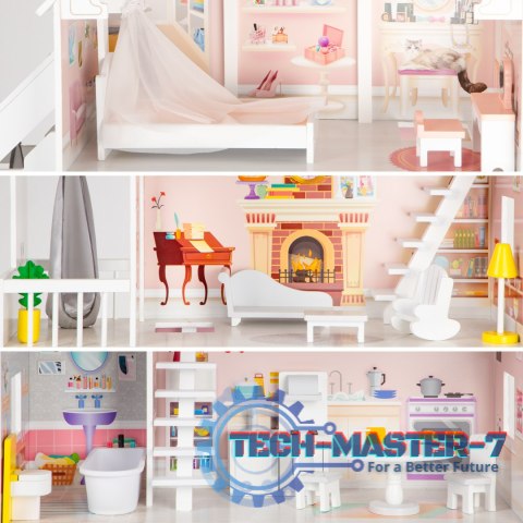 Domek dla lalek drewniany 3 piętra XXL Rezydencja Pudrowa ECOTOYS ECOTOYS Domek dla lalek drewniany 3 piętra XXL Rezydencja Pudrowa ECOTOYS ECOTOYS
