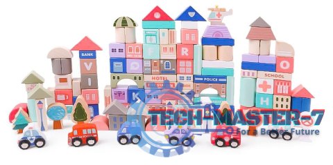 Drewniane klocki edukacyjne miasto z matą 115 szt ECOTOYS ECOTOYS