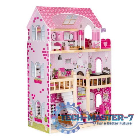 Drewniany domek dla lalek mebelki led ECOTOYS ECOTOYS Drewniany domek dla lalek mebelki led ECOTOYS ECOTOYS