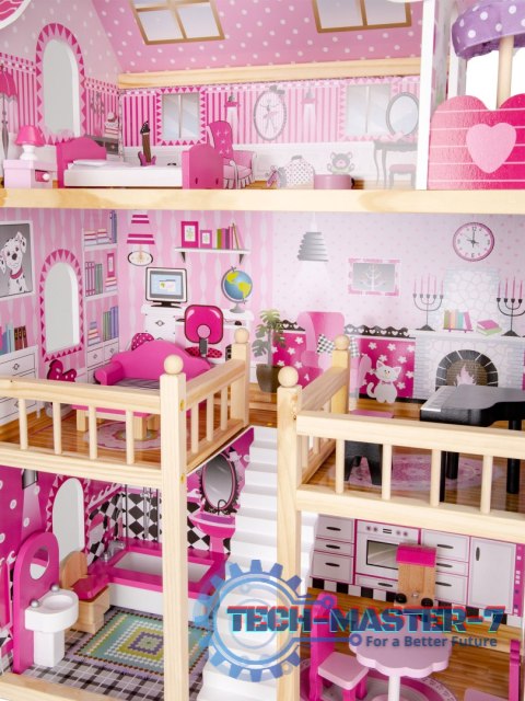 Drewniany domek dla lalek mebelki led ECOTOYS ECOTOYS Drewniany domek dla lalek mebelki led ECOTOYS ECOTOYS