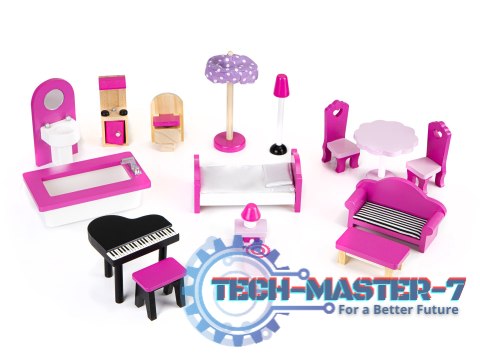 Drewniany domek dla lalek mebelki led ECOTOYS ECOTOYS Drewniany domek dla lalek mebelki led ECOTOYS ECOTOYS