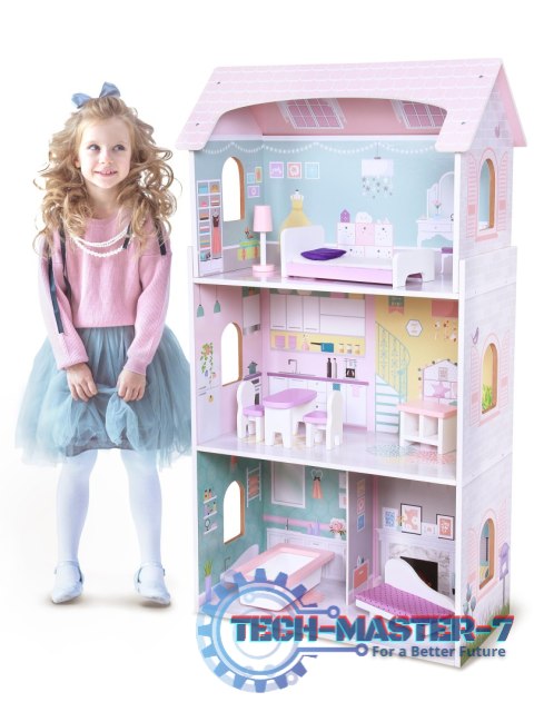 Drewniany domek dla lalek + mebelki wysoka rezydencja Jagodowa ECOTOYS ECOTOYS Drewniany domek dla lalek + mebelki wysoka rezydencja Jagodowa ECOTOYS ECOTOYS