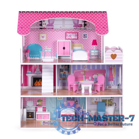 Drewniany domek dla lalek z oświetleniem LED + zestaw mebelków ECOTOYS ECOTOYS Drewniany domek dla lalek z oświetleniem LED + zestaw mebelków ECOTOYS ECOTOYS