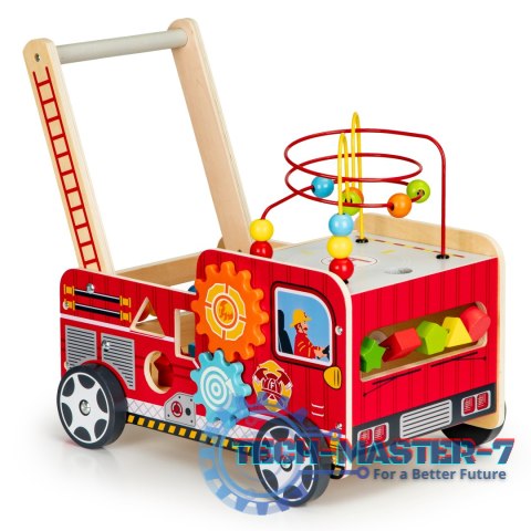 Drewniany pchacz edukacyjny z klockami dla dzieci - Straż Pożarna ECOTOYS ECOTOYS