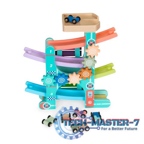 Drewniany tor zjeżdżalnia + 6 autek + cymbałki ECOTOYS ECOTOYS Drewniany tor zjeżdżalnia + 6 autek + cymbałki ECOTOYS ECOTOYS