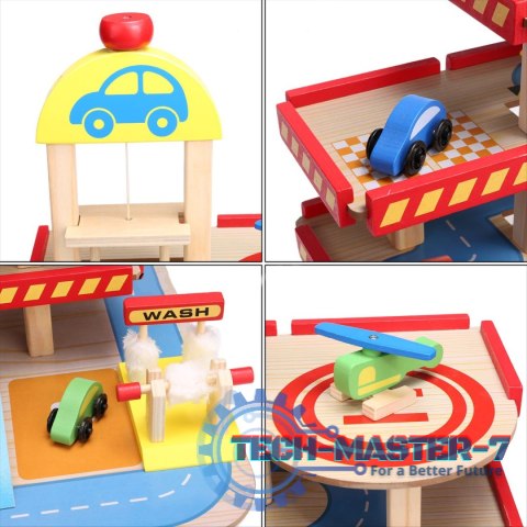 Duży drewniany garaż z windą + autka ECOTOYS ECOTOYS Duży drewniany garaż z windą + autka ECOTOYS ECOTOYS