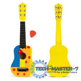 Gitara dla dzieci drewniana metalowe struny kostka- żółta ECOTOYS ECOTOYS