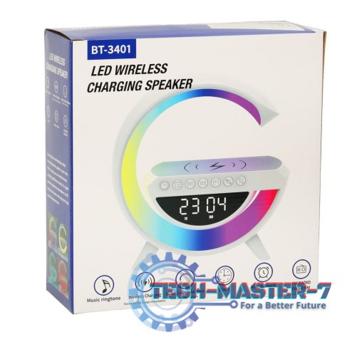 Lampka LED Gamingowa RGB głośnik ładowarka indukcyjna radio budzik zegar Lampka LED Gamingowa RGB głośnik ładowarka indukcyjna radio budzik zegar