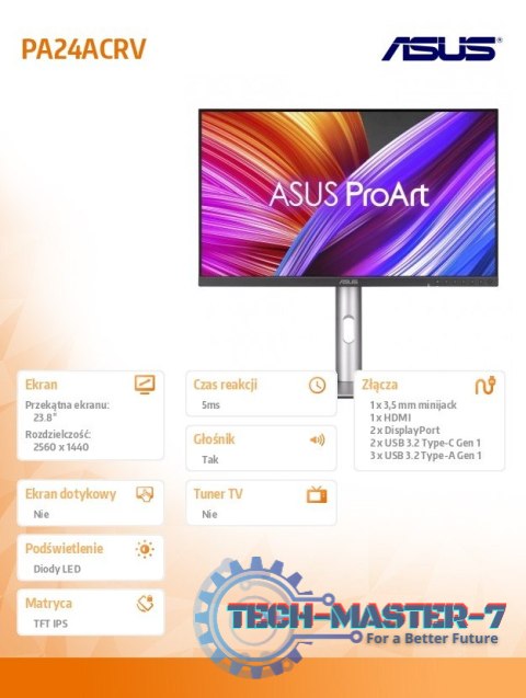 Monitor 24 cale PA24ACRV BK/5MS/EU/DP/HDMI/USB-C/GŁOŚNIKI Monitor 24 cale PA24ACRV BK/5MS/EU/DP/HDMI/USB-C/GŁOŚNIKI