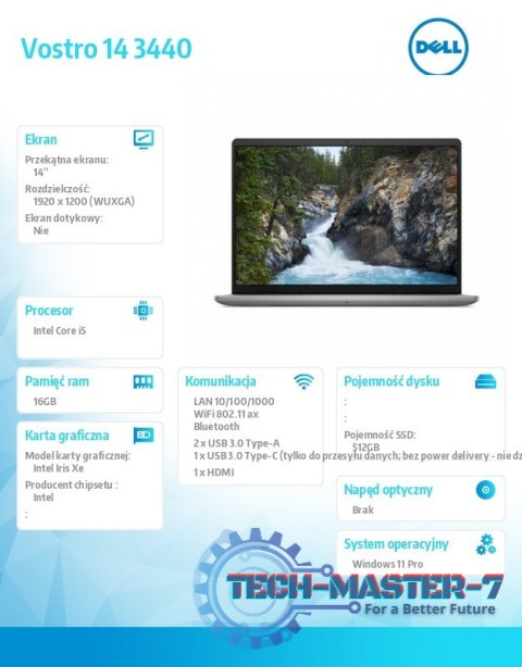 Notebook Vostro 14 (3440) Win11Pro i5-1334U/16GB/512GB SSD/14.0 FHD+/Intel Iris Xe/FgrPr/Cam & Mic/WLAN + BT/Backlit Kb/3 Cell/3 Notebook Vostro 14 (3440) Win11Pro i5-1334U/16GB/512GB SSD/14.0 FHD+/Intel Iris Xe/FgrPr/Cam & Mic/WLAN + BT/Backlit Kb/3 Cell/3