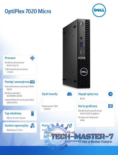 Komputer Optiplex MFF/Core i5-14500T/16GB/256GB SSD/Integrated/WLAN + BT/Kb/Mouse/W11Pro Komputer Optiplex MFF/Core i5-14500T/16GB/256GB SSD/Integrated/WLAN + BT/Kb/Mouse/W11Pro