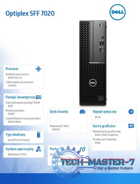 Komputer Optiplex SFF/Core i5-14500/8GB/256GB SSD/Integrated/WLAN + BT/Kb/Mouse/W11Pro Komputer Optiplex SFF/Core i5-14500/8GB/256GB SSD/Integrated/WLAN + BT/Kb/Mouse/W11Pro