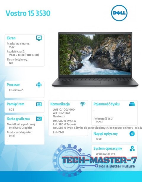 Notebook Vostro 15 (3530) Win11Pro i5-1334U/8GB/512GB SSD/15.6 FHD 120Hz/Intel UHD/FgrPr/FHD Cam/Mic/WLAN + BT/Backlit Kb/3 Cell Notebook Vostro 15 (3530) Win11Pro i5-1334U/8GB/512GB SSD/15.6 FHD 120Hz/Intel UHD/FgrPr/FHD Cam/Mic/WLAN + BT/Backlit Kb/3 Cell