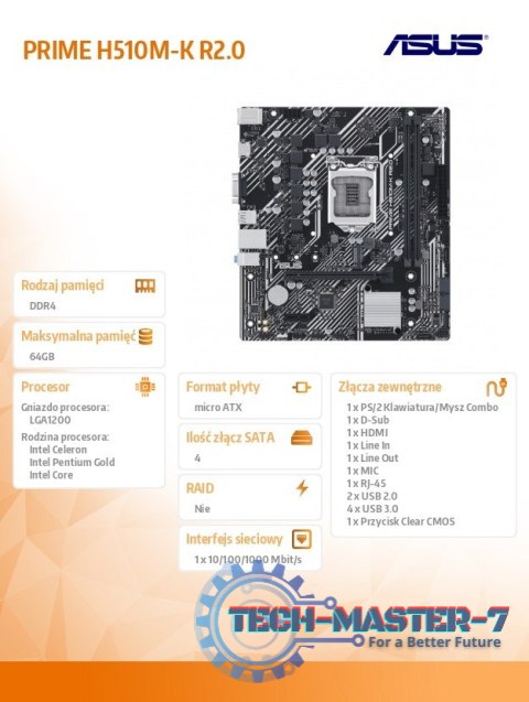 Płyta główna PRIME H510M-K s1200 R2.0 2DDR4 HDMI mATX Płyta główna PRIME H510M-K s1200 R2.0 2DDR4 HDMI mATX