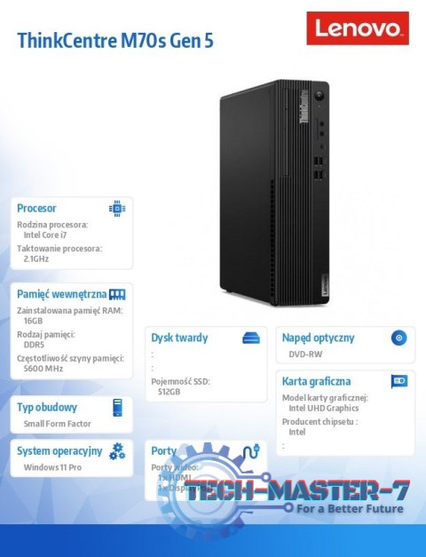 Komputer ThinkCentre M70s G5 SFF 12U8000APB W11Pro i7-14700/16GB/512GB/INT/DVD/vPro/3YRS OS Komputer ThinkCentre M70s G5 SFF 12U8000APB W11Pro i7-14700/16GB/512GB/INT/DVD/vPro/3YRS OS
