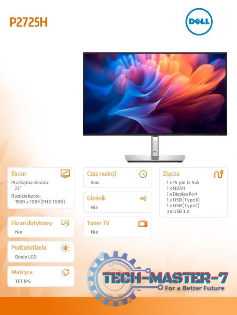 Monitor 27 cali P2725H IPS LED Full HD(1920x1080)/16:9/HDMI/DP/VGA/USB-C/USB/3Y Monitor 27 cali P2725H IPS LED Full HD(1920x1080)/16:9/HDMI/DP/VGA/USB-C/USB/3Y