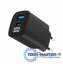 Ładowarka GaN 1xUSB-A 1xUSB-C LCD 30W PD QC3.0 czarna