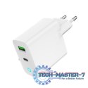 Ładowarka USB-A USB-C LED 20W PD QC3.0 biała