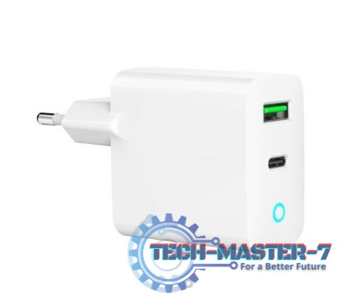 Ładowarka USB-A USB-C LED 20W PD QC3.0 biała Ładowarka USB-A USB-C LED 20W PD QC3.0 biała