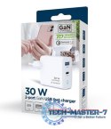 Ładowarka USB-A/C GaN LED 30W PD QC3.0 biała