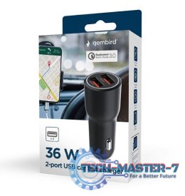 Ładowarka samochodowa 2xUSB-A QC3.0 36W czarna