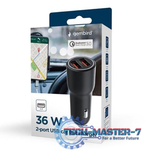Ładowarka samochodowa 2xUSB-A QC3.0 36W czarna Ładowarka samochodowa 2xUSB-A QC3.0 36W czarna
