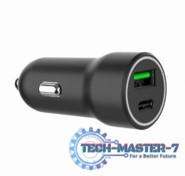 Ładowarka samochodowa USB-A/USB-C 20W PD czarna