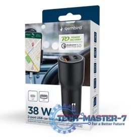 Ładowarka samochodowa USB-A/USB-C 38W PD czarna
