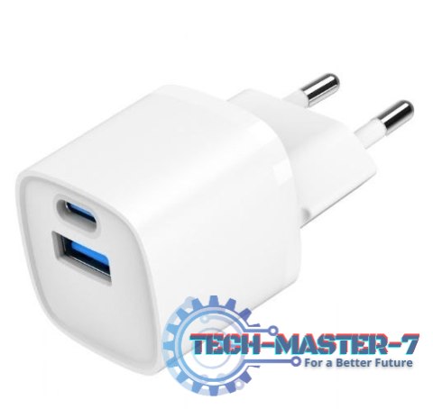 Mini-ładowarka USB-A USB-C 20W PD QC3.0 biała Mini-ładowarka USB-A USB-C 20W PD QC3.0 biała
