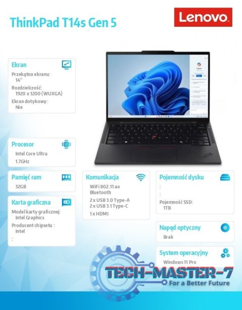 Ultrabook ThinkPad T14s G5 21LS002VPB W11Pro Ultra 7 155U/32GB/1TB/INT/14.0 WUXGA/Black/3YRS Premier Support + CO2 Offset Ultrabook ThinkPad T14s G5 21LS002VPB W11Pro Ultra 7 155U/32GB/1TB/INT/14.0 WUXGA/Black/3YRS Premier Support + CO2 Offset