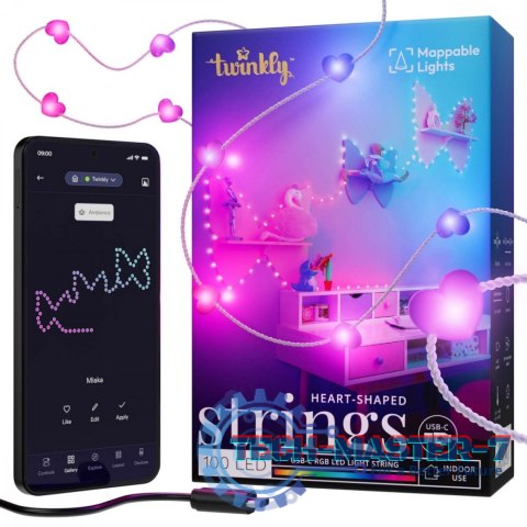 Inteligentne lampki dekoracyjne Strings USB-C (Candies) 100 LED RGB, serca, przezroczysty przewód, 6 m Inteligentne lampki dekoracyjne Strings USB-C (Candies) 100 LED RGB, serca, przezroczysty przewód, 6 m