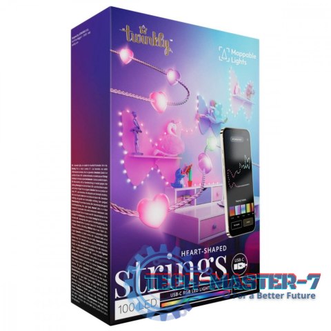Inteligentne lampki dekoracyjne Strings USB-C (Candies) 100 LED RGB, serca, przezroczysty przewód, 6 m Inteligentne lampki dekoracyjne Strings USB-C (Candies) 100 LED RGB, serca, przezroczysty przewód, 6 m