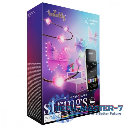 Inteligentne lampki dekoracyjne Strings USB-C (Candies) 200 LED RGB, serca, zielony przewód, 12 m Inteligentne lampki dekoracyjne Strings USB-C (Candies) 200 LED RGB, serca, zielony przewód, 12 m