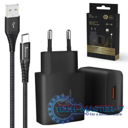 Zestaw Smart Life USB Type-A do Type-C, 200cm,Czarny + Ładowarka12W czarna
