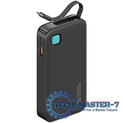 Powerbank 10000mAh 20W zwijany kabel USB-C fast charge Czarny Powerbank 10000mAh 20W zwijany kabel USB-C fast charge Czarny