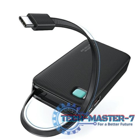 Powerbank 10000mAh 20W zwijany kabel USB-C fast charge Czarny Powerbank 10000mAh 20W zwijany kabel USB-C fast charge Czarny