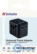 Adapter podróżny UTA-02 49544 180 krajów, ładowarka 20 W, QC 3.0. 1x USB-C, 1x USB-A