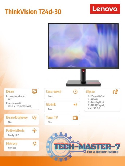 Monitor ThinkVision T24d-30 24 cale 63FFMAT1EU Monitor ThinkVision T24d-30 24 cale 63FFMAT1EU