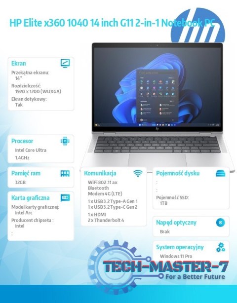 Notebook Elite x360 1040 G11 U7-155H 1TB/32GB/W11P/14.0 9G0X7ET Notebook Elite x360 1040 G11 U7-155H 1TB/32GB/W11P/14.0 9G0X7ET