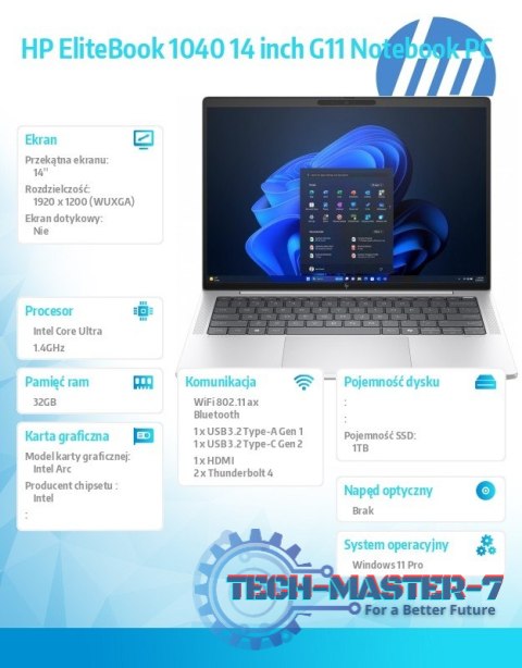 Notebook EliteBook 1040 G11 U7-165H 1TB/32GB/W11P/14.0 9G0X0ET Notebook EliteBook 1040 G11 U7-165H 1TB/32GB/W11P/14.0 9G0X0ET