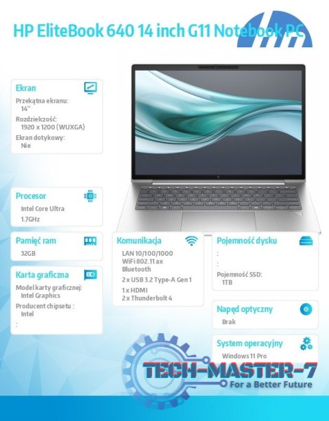 Notebook EliteBook 640 G11 U7-155U 1TB/32GB/W11Pro/14.0 A37VVET Notebook EliteBook 640 G11 U7-155U 1TB/32GB/W11Pro/14.0 A37VVET