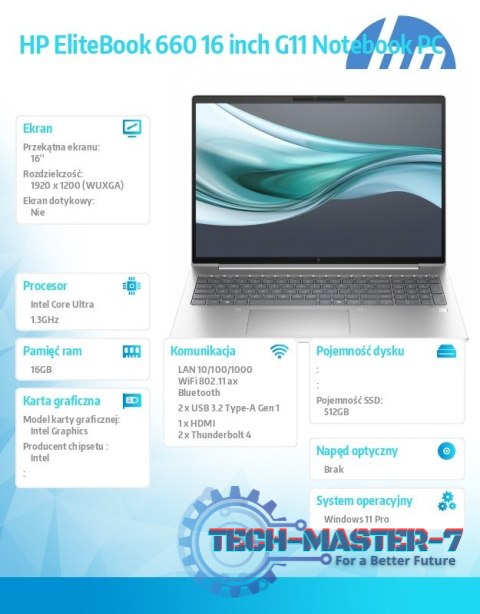 Notebook EliteBook 660 G11 U5-125U 512GB/16GB/W11Pro/16.0 A37VYET Notebook EliteBook 660 G11 U5-125U 512GB/16GB/W11Pro/16.0 A37VYET