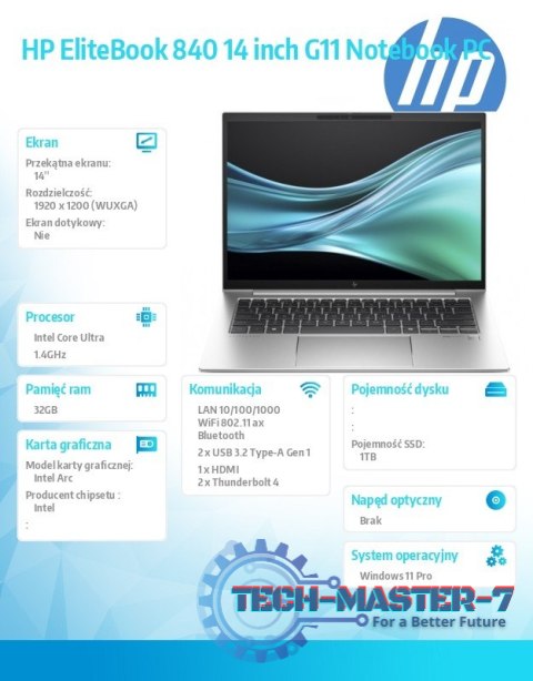 Notebook EliteBook 840 G11 U7-155H 1TB/32GB/W11P/14.0 9G0V8ET Notebook EliteBook 840 G11 U7-155H 1TB/32GB/W11P/14.0 9G0V8ET