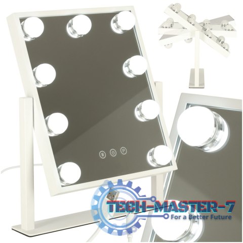 Lusterko do makijażu kosmetyczne podświetlane LED Hollywood z 9 żarówkami USB 25 x 30 cm Lusterko do makijażu kosmetyczne podświetlane LED Hollywood z 9 żarówkami USB 25 x 30 cm