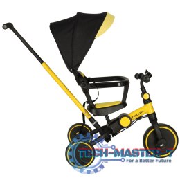 Rowerek trójkołowy TRIKE FIX V4 rower biegowy 6w1 daszek prowadnik pasy żółty czarny
