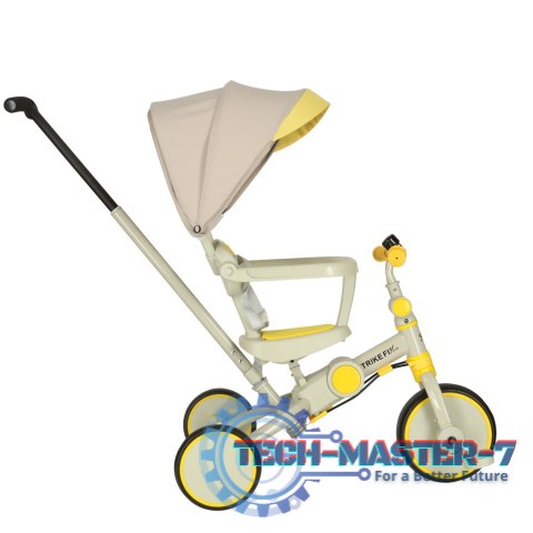Rowerek trójkołowy TRIKE FIX V4 rower biegowy 6w1 daszek prowadnik pasy żółty szary