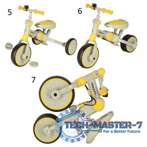 Rowerek trójkołowy TRIKE FIX V4 rower biegowy 6w1 daszek prowadnik pasy żółty szary Rowerek trójkołowy TRIKE FIX V4 rower biegowy 6w1 daszek prowadnik pasy żółty szary