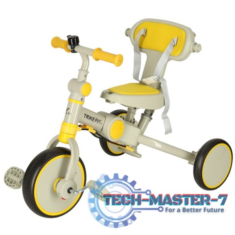Rowerek trójkołowy TRIKE FIX V4 rower biegowy 6w1 daszek prowadnik pasy żółty szary Rowerek trójkołowy TRIKE FIX V4 rower biegowy 6w1 daszek prowadnik pasy żółty szary