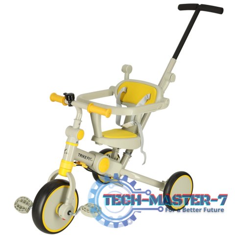 Rowerek trójkołowy TRIKE FIX V4 rower biegowy 6w1 daszek prowadnik pasy żółty szary Rowerek trójkołowy TRIKE FIX V4 rower biegowy 6w1 daszek prowadnik pasy żółty szary